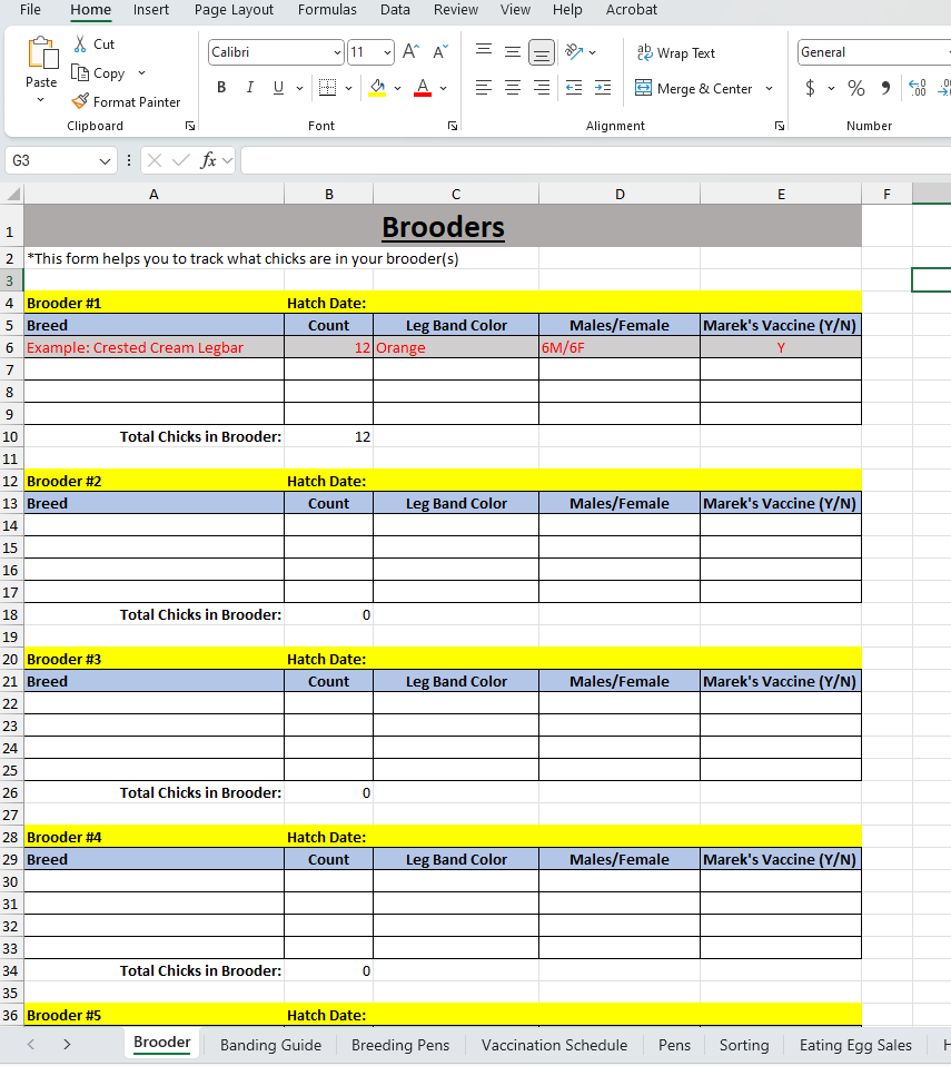 Chicken Raising, Breeding, and Selling Excel Worksheet Package