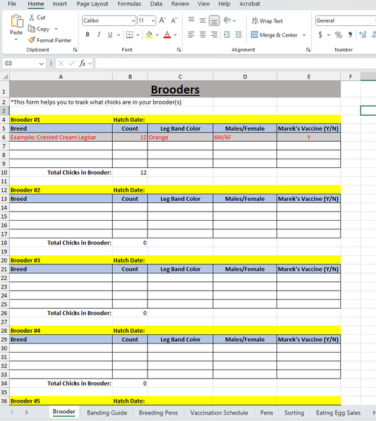 Chicken Raising, Breeding, and Selling Excel Worksheet Package