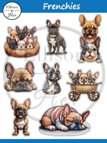 Vinyl Sticker Sheet: Frenchies. Cute French Bulldog Stickers