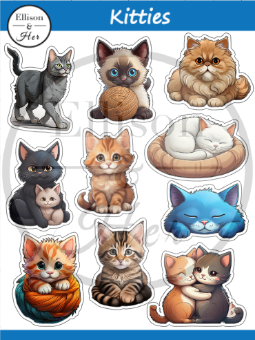 Vinyl Sticker Sheet: Kitties. Cute Cat and Kitten Stickers